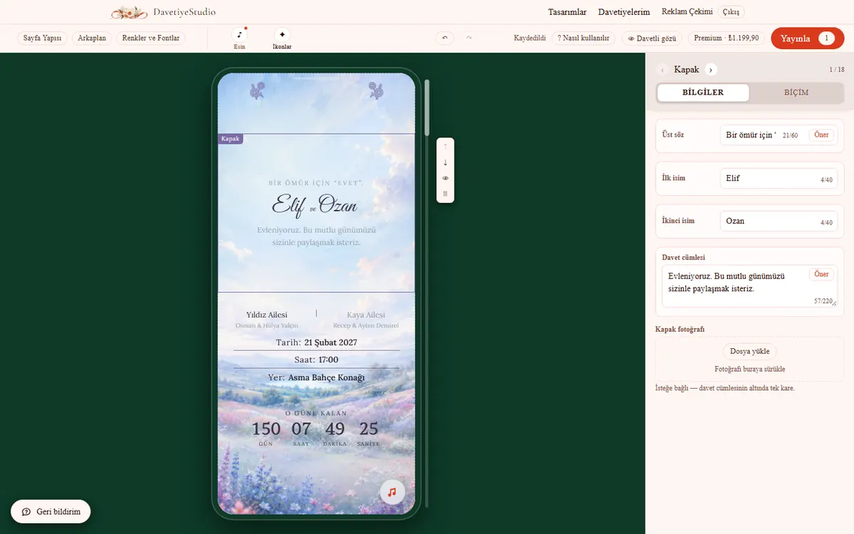 Editör: ortada telefon, sağda kapak bloğunun paneli