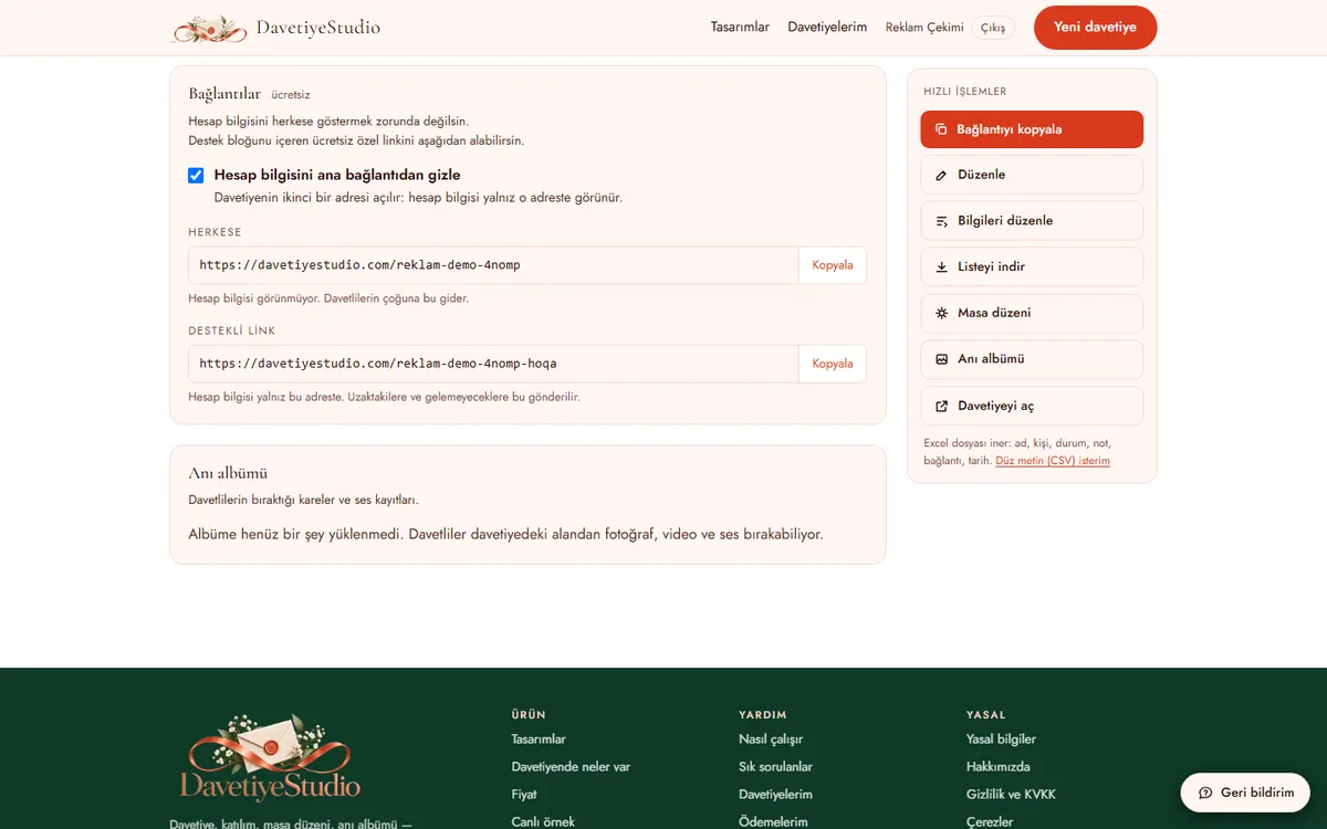 Bağlantılar: herkese açık adres ve destekli link